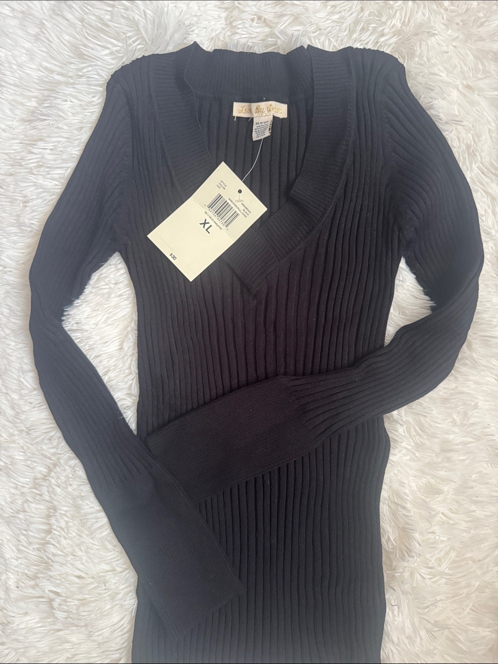 Love By Design Black Ribbed V-Neck Sweater